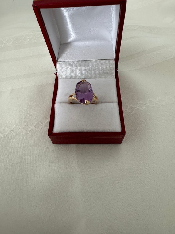 10K Solid Gold Amethyst Gemstone Oval Lineal Step… - image 4