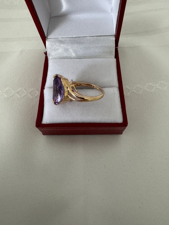 10K Solid Gold Amethyst Gemstone Oval Lineal Step… - image 3