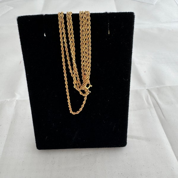 14K Solid Gold Rope Link Chain Lightweight Vintage Necklace 24” Length Hallmark 14K JW Yellow Gold 4.2 Grams 1.4mm Width