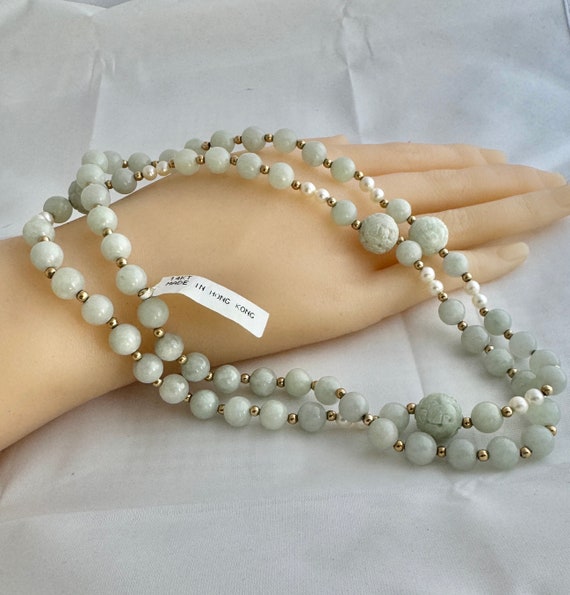 Jadeite Necklace Endless Hand 4 Carved Jade and C… - image 3
