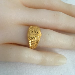 24K Solid Gold Rolex W/ Crown  Style Chinese Good Fortune Ring Side 999 Pure Yellow Gold