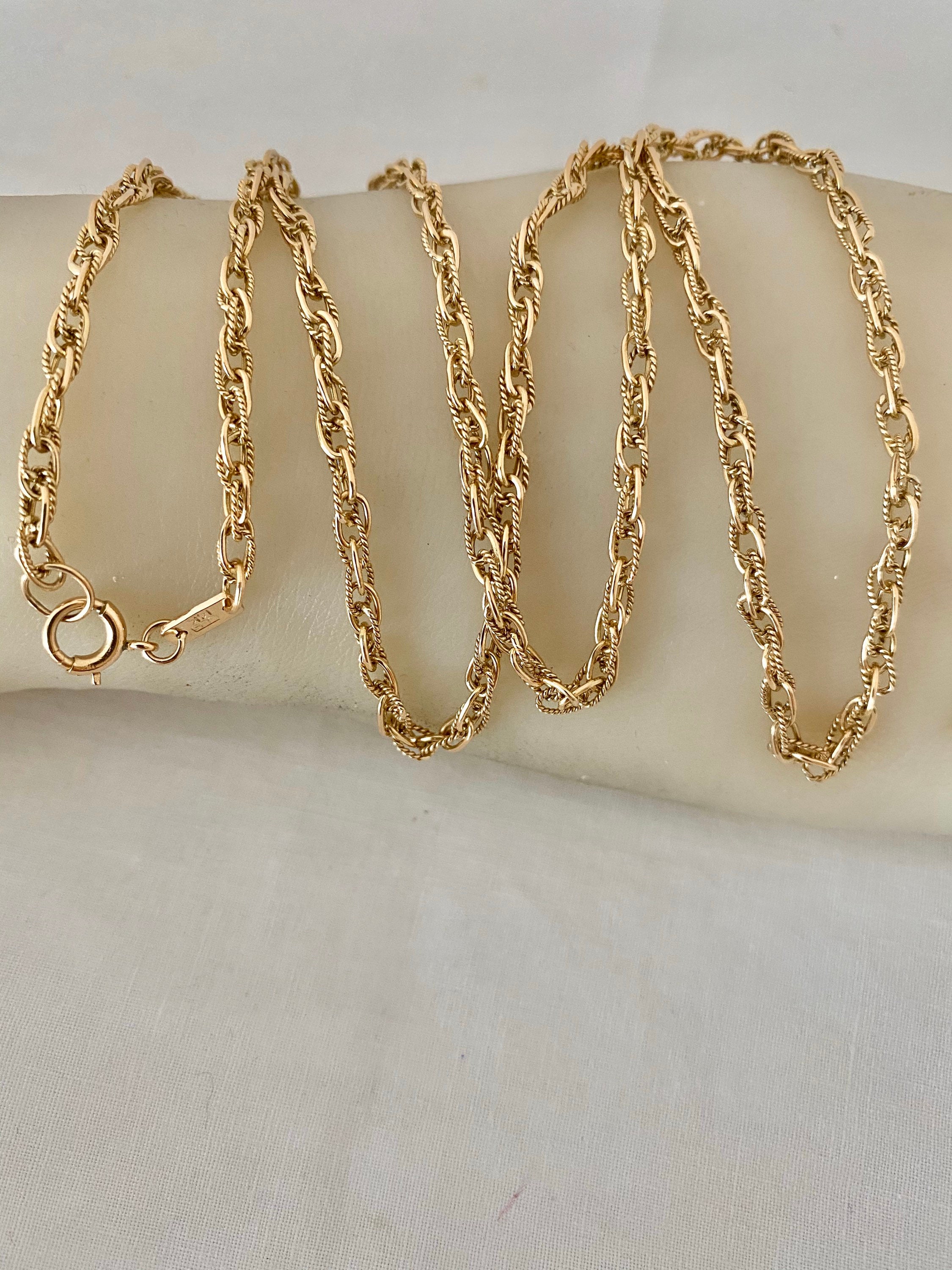 14K Solid Gold 24 Length Double Strand Chain Link | Etsy