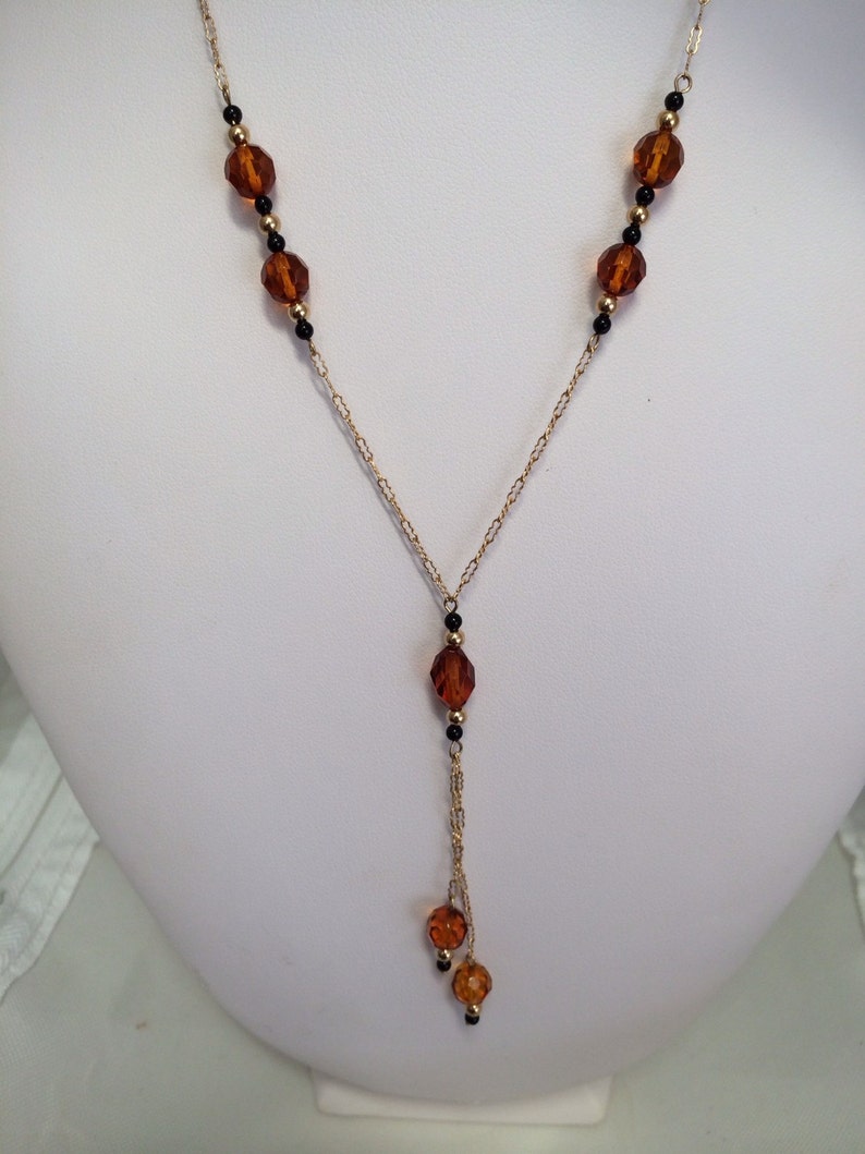 Lovely 10K Fine Gold Unique Designer Chain Lavaliere Onyx and - Etsy