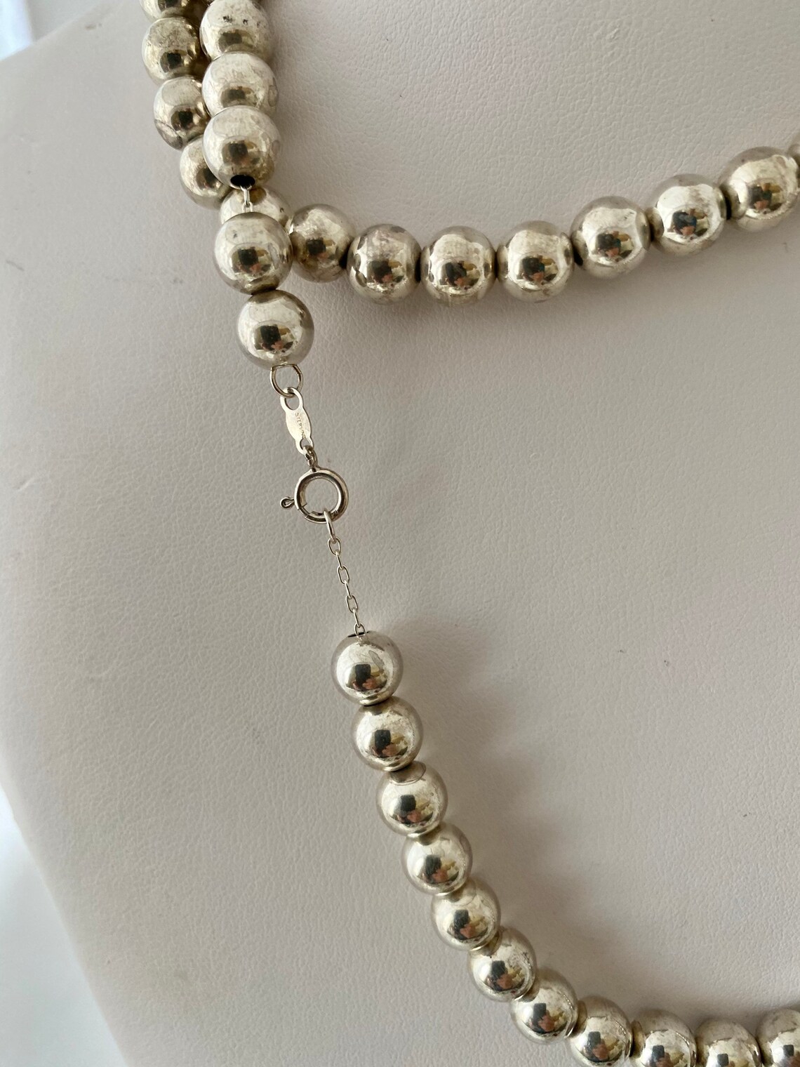 Sterling Silver Round Ball Bead 925 Vintage Necklace 30 Etsy