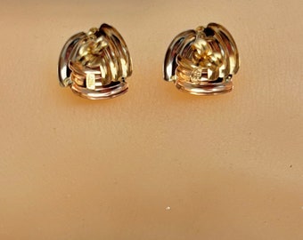 14K Tri Color Ribbed Dome Lightweight Earring 1.4 Grams 0.50” Width Hallmark 585 = 14K Italy Milor