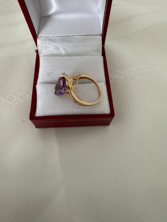 10K Solid Gold Amethyst Gemstone Oval Lineal Step… - image 7