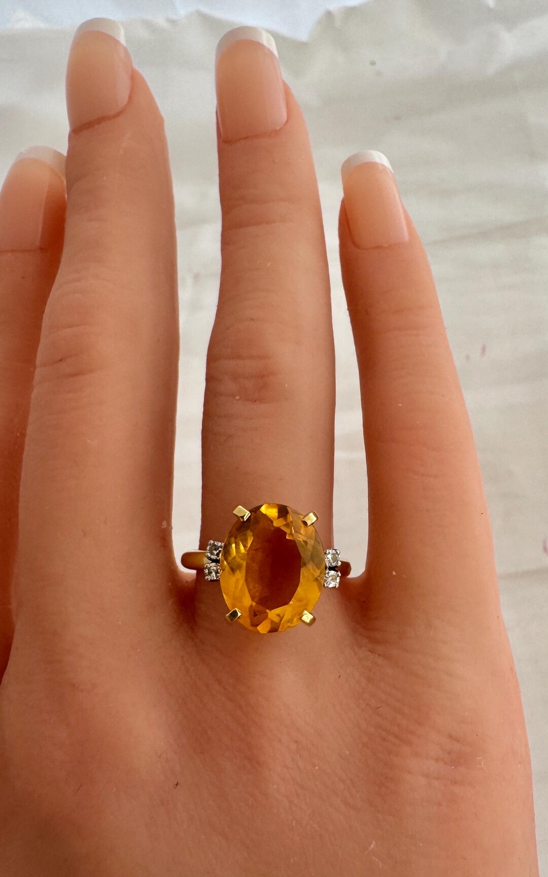 18K Solid Gold 950 Platinum Setting Diamond Antique 4ct + Citrine ...