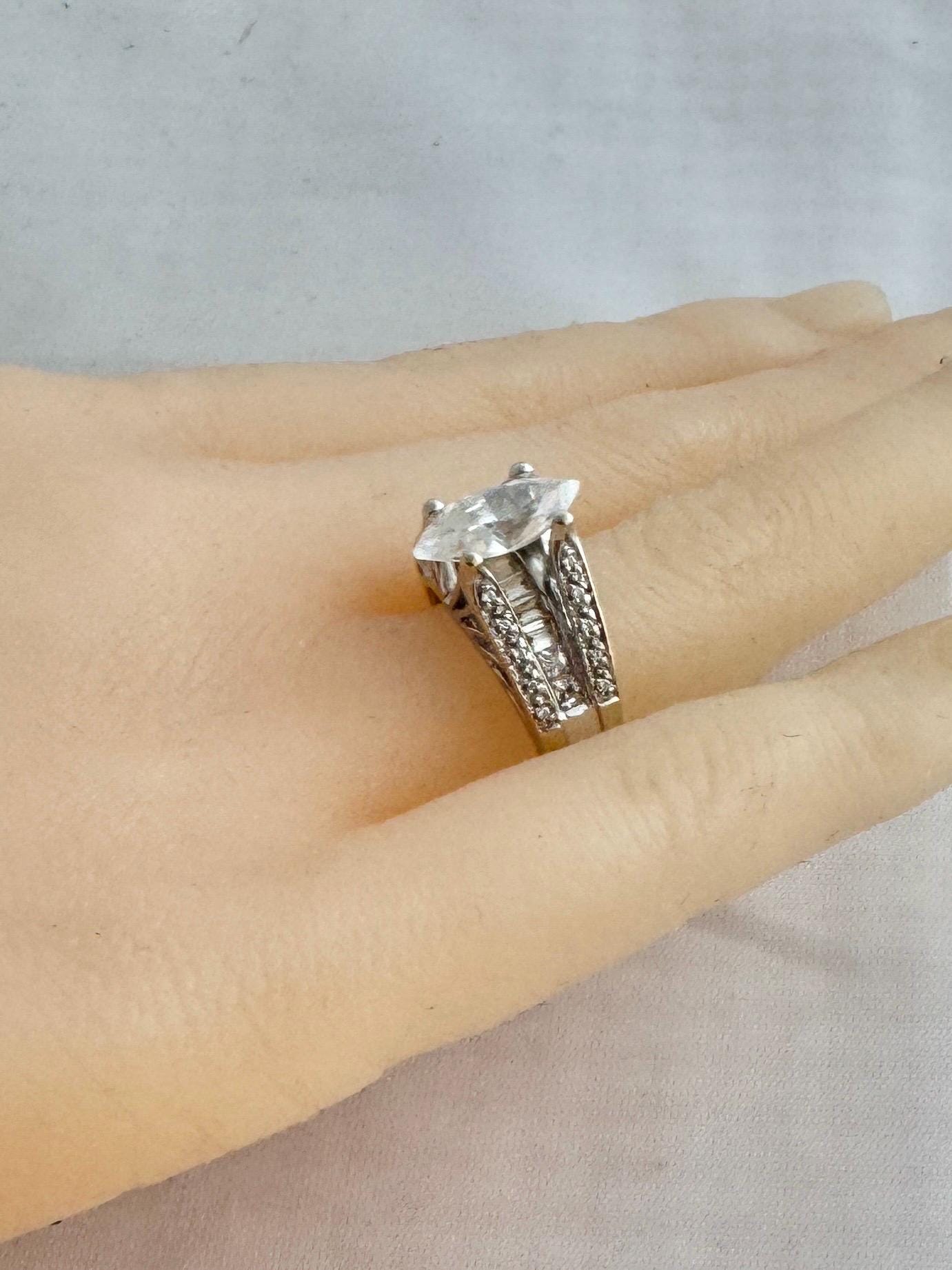 14K Solid White Gold Fancy Marquise Cubic Zirconia CZ