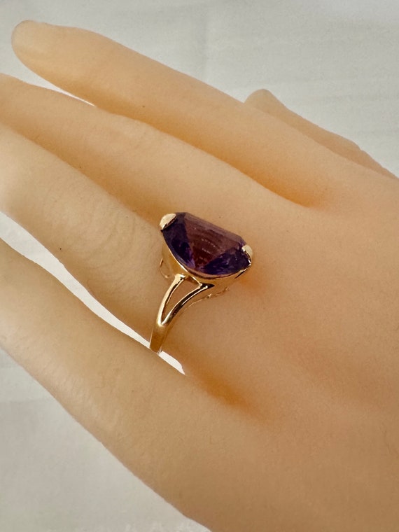 10K Solid Gold Amethyst Gemstone Oval Lineal Step… - image 10