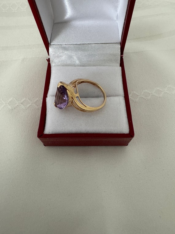 10K Solid Gold Amethyst Gemstone Oval Lineal Step… - image 6