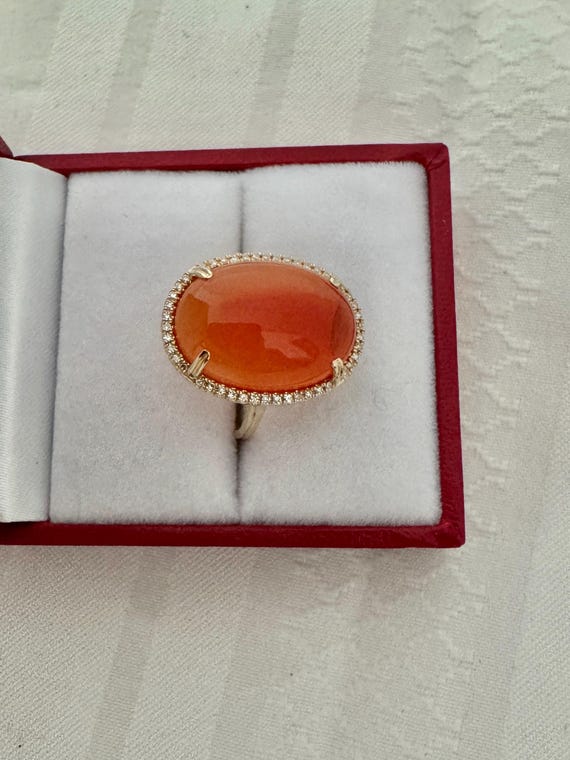 14K Solid Gold Red Jadeite Gemstone Oval Cabochon… - image 5