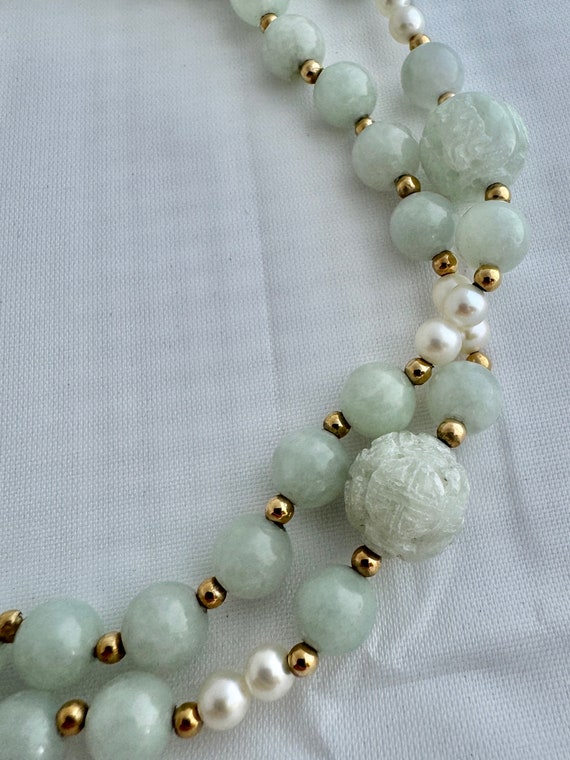 Jadeite Necklace Endless Hand 4 Carved Jade and C… - image 6