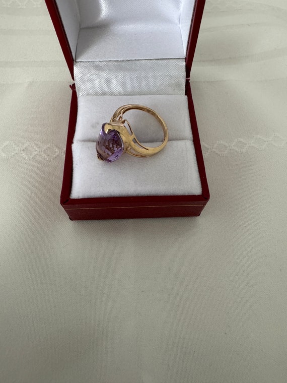 10K Solid Gold Amethyst Gemstone Oval Lineal Step… - image 2