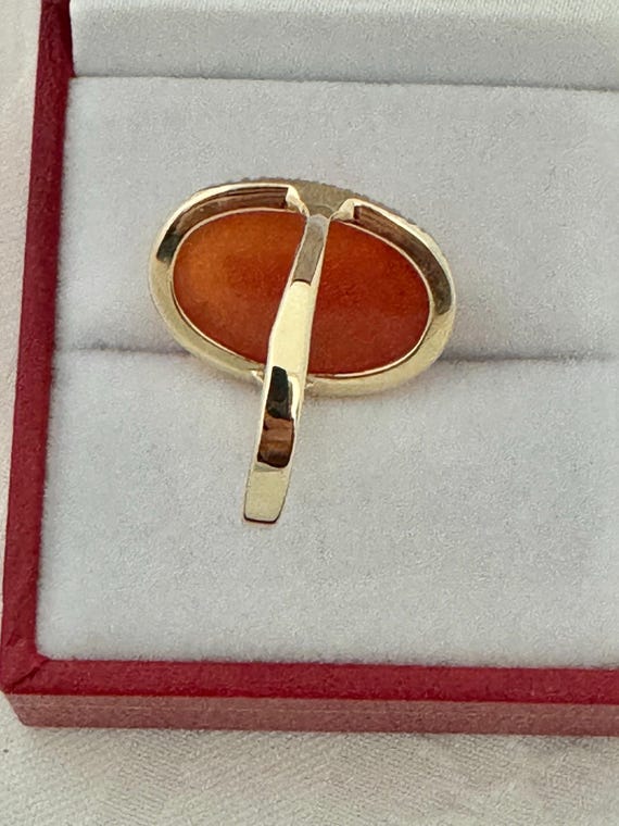 14K Solid Gold Red Jadeite Gemstone Oval Cabochon… - image 4