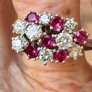 18K Appraisal 8000.00 Solid White Gold  Ring Ruby Genuine Diamonds 6 Brilliant Cut AA Quality Ruby 1ctw .88ctw SI2 Clarity F Color Size 7.25