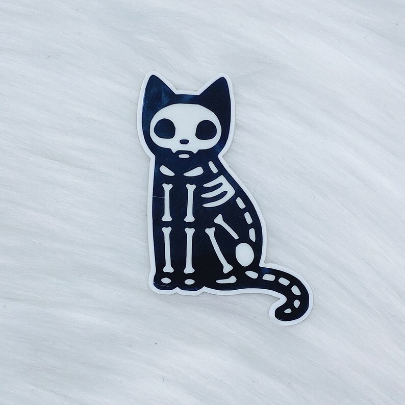 GLOW in the DARK Skele Kitty Vinyl Sticker Die Cut image 2