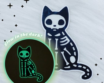 GLOW in the DARK Skele Kitty Vinyl Sticker Die Cut