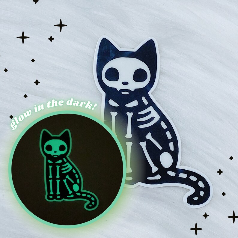 GLOW in the DARK Skele Kitty Vinyl Sticker Die Cut image 1