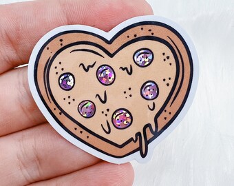 Pizza Heart Glitter Vinyl Sticker Die Cut