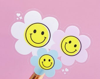 Clear Smiley Flowers Vinyl Sticker Die Cut