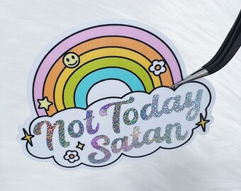 Not Today Satan Vinyl Sticker Die Cut | Pixie Holo Foiled