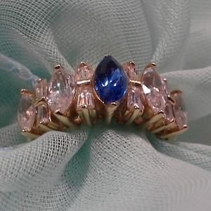 Vintage Estate 10K Yellow Gold Marquise and Baguette Cut Diamonique Cubic Zirconia Cocktail  Ring Size 5