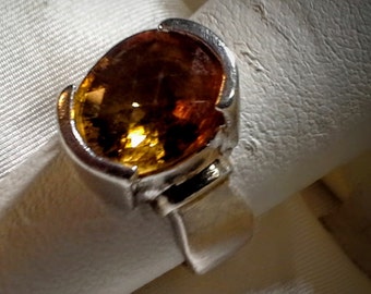 Sterling Silver Citrine Ring, Wide Band - Size 7