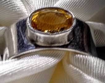 Sterling Silver Citrine Cabochon Wide Band Ring, Size 7.5