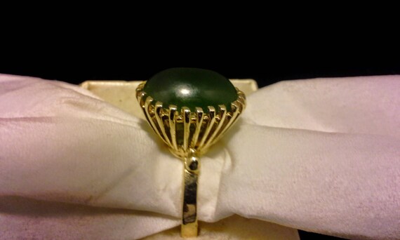Vintage Solid 14kYellow Gold Solitaire Green Neph… - image 5