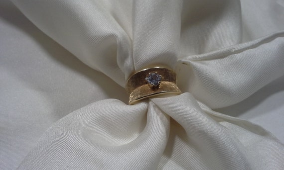 Vintage 14k Gold Aquamarine Ring, Unique Design, Size 5-3/4