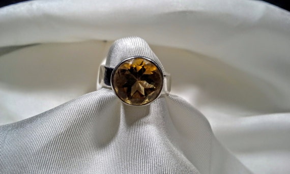 Vintage Sterling Silver Citrine Ring, Faceted Sto… - image 1