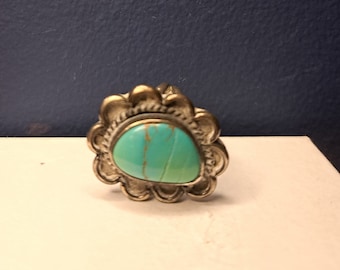 Stunning Vintage Turquoise and Silver Ring, Southwestern Style Jewelry, Southwest Turquoise Ring, Sterling Silver Turquoise Western Wear