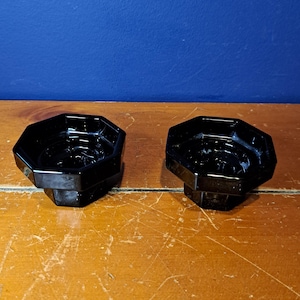 Vintage Arcoroc Black Octagonal Glass Candlesticks, Set of Four Onyx Candlestick Holders, Midnight Black Arcoroc Candlestick Holders