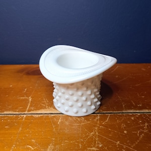 Vintage Fenton Hobnail Top Hat Toothpick Holder, Vintage Fenton Milk Glass Top Hat Match Holder, Vintage Hobnail with Starburst Bottom