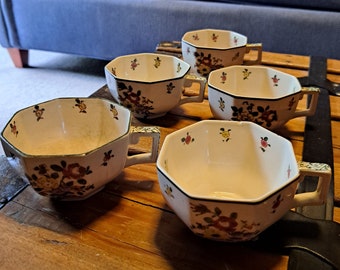 Vintage Old Leeds Sprays Royal Doulton, Royal Doulton Set of Three, Three Person Tea Place Setting, Royal Doulton Tea Cup, Saucer, and Bowl