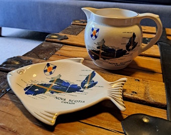 Vintage Nova Scotia Souvenir Pottery Dishes, Set of Two Nova Scotia Hanley Staffordshire Pottery Dishes, Vintage Sandland Made in England