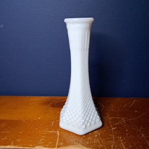 Vintage EO Brody Milk Glass Hexagon Hobnail Bud Vase, Vintage Milk Glass Hobnail Vase, Small White Bud Vase, Small Hobnail Bud Vase,