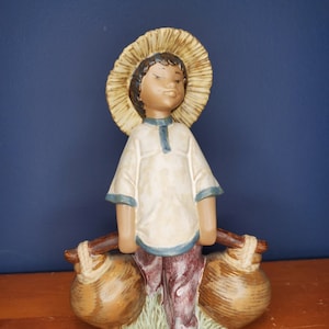Vintage RARE Lladro Chinese Boy Carrying Water Jugs 2153