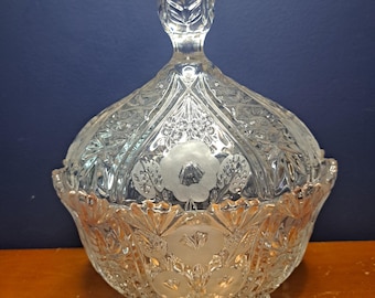 Vintage Shannon Crystal Lidded Candy Dish, Frosted Flower Etched Glass Candy Dish, Gorgeous Shannon Crystal Candy Dish