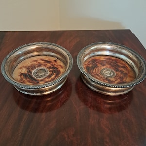 Vintage English Silver Plate Wine Coasters with Felt Bottom, Set of Two Silver Plate Wine Coasters, English Silver Wine Coasters,