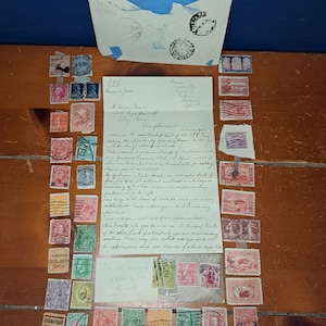 Vintage Stamp Collector Correspondence, Australia to Persia, Includes Handwritten Letter, Postmarked Envelope, US, Canada, Australian Stamps