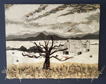 Maple, A Series on Trees, Recycled Materials Art, Monochrome, Black and White Art, Trash Art, Monochromatic Art, Handmade Upcycled Wall Art