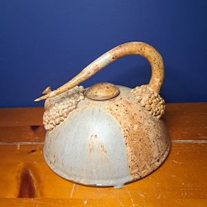 Vintage Stoneware Teapot in Neutral Earth Tone Colors, Contemporary Design, Abstract Teapot, Heavy Stoneware, Signed on Bottom
