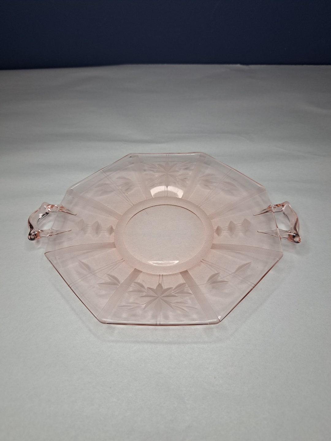 Vintage Pink Depression Glass Plate With Handles Beautiful Etsy