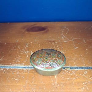 Vintage Enamel Brass Trinket Dish, Vintage Brass Enamel Trinket Box with Lid, Small Orange Enamel and Brass Trinket Dish from India, Indian