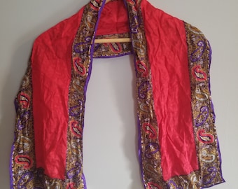 Foulard en soie vintage - Elaine Gold - Paisley rouge et violet