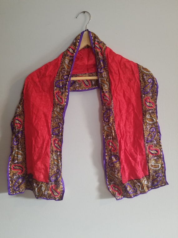 Vintage Silk Scarf - Elaine Gold - Red and Purple 