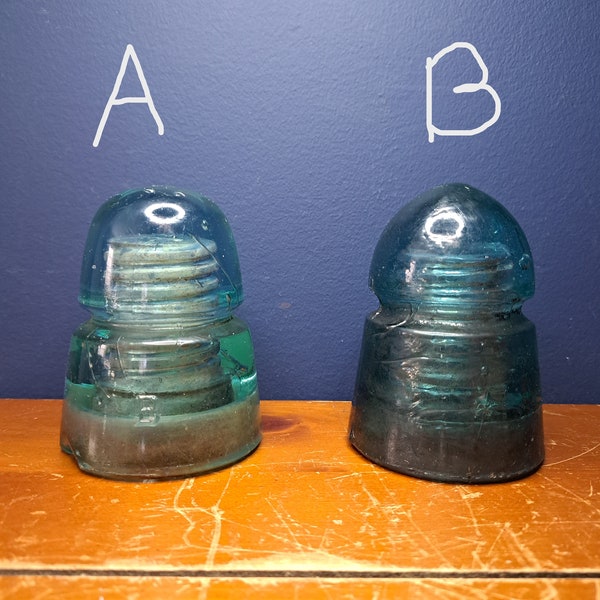 Vintage Green and Aqua Colored Glass Insulators, Set of Two Vintage Glass Insulators