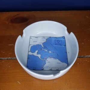 Vintage Cruise Map, Ship Route Ashtray, Crucero Internacional, Guayas Ecuador Hotelware