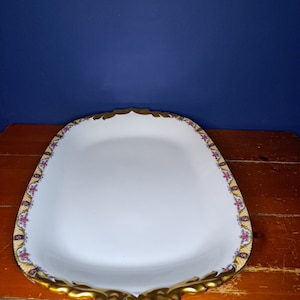 Beautiful Antique Limoges Extra Large Serving Platter by Jean Pouyat, Pink and Gold Pattern from 1891-1932, 19&quot; Serving Platter